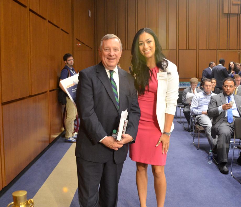 July 14, 2016 - Senator Durbin was joined by Patricia Mota from the Hispanic Alliance for Career Enhancement at the Senate Latino Summit to discuss voting rights for Latinos and communities of color. 