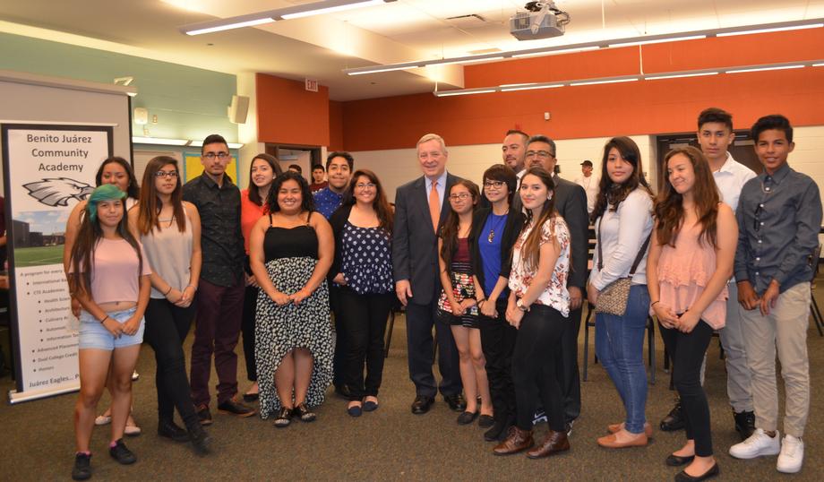 July 15, 2016 - Senator Durbin met with recent graduates of Benito Juarez Community Academy in Chicago’s Pilsen neighborhood