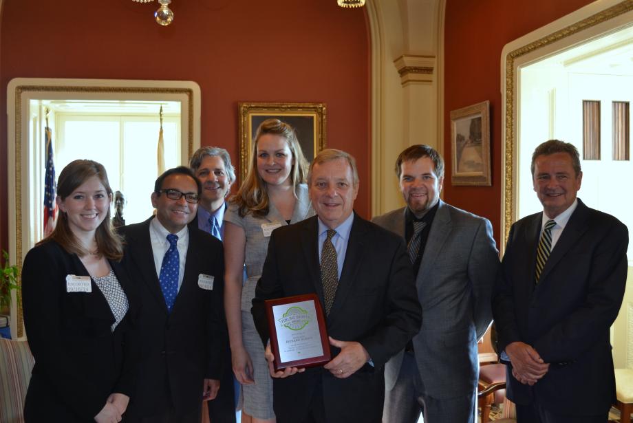 U.S. Senator Dick Durbin (D-IL) met with Growth Energy CEO Tom Buis, who presented him with the 2014 Fueling Growth Award Winner for his work on ethanol and renewable fuels issues. 