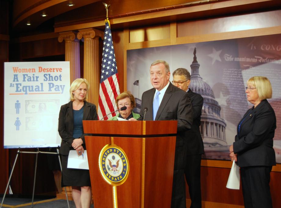 Speaking today at a press conference with Senate Democratic colleagues, U.S. Senator Dick Durbin (D-IL) called on the Senate to join him in supporting the Paycheck Fairness Act, a bill that would discourage discrimination in the workplace based on gender.