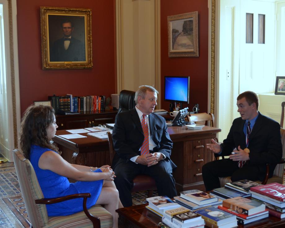 U.S. Senator Dick Durbin (D - IL) met with John Kauffman, from Channahon, Illinois and Halley Cummings, from Danforth, Illinois to award them with the 2014 U.S. Presidential Scholar Awards.
