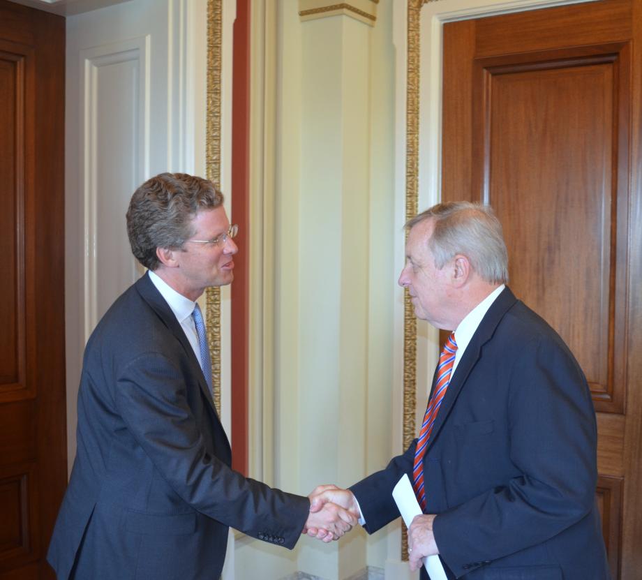 U.S. Senator Dick Durbin (D- IL) met with the Department of Housing and Urban Development Secretary, Shaun Donovan, for the nomination of Director of the Office of Management and Budget.