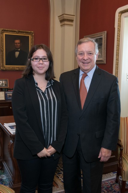 Durbin With Ed Greelegs Scholar Elizabeth Flores