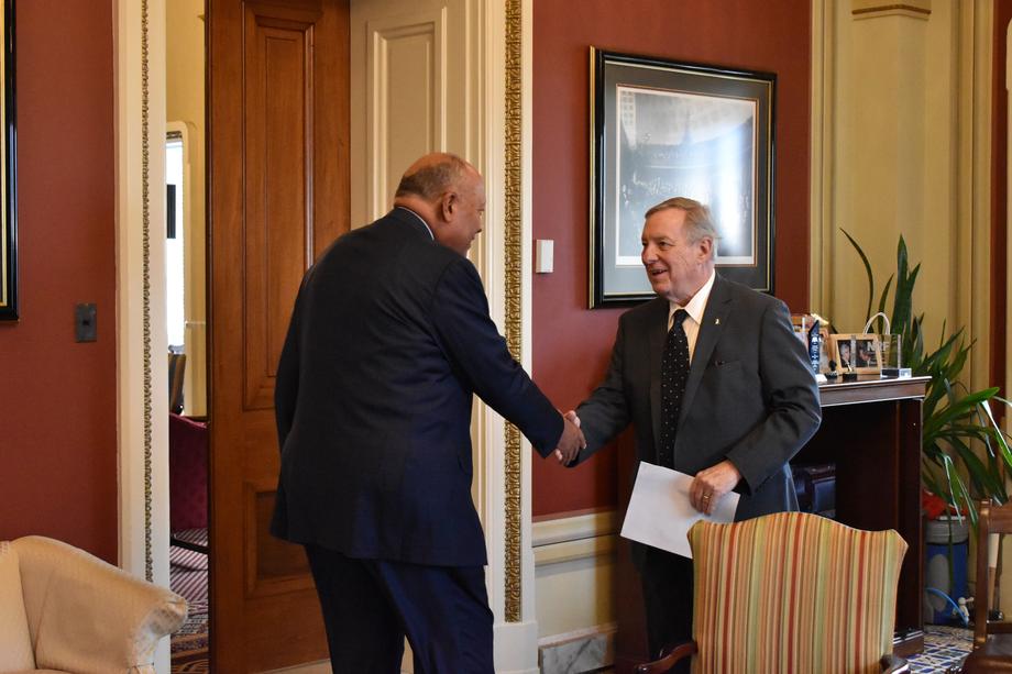 DURBIN MEETS WITH EGYPTIAN FOREIGN MINISTER SHOUKRY AND AMBASSADOR ZAHRAN TO DISCUSS CONFLICT IN GAZA AND REOPENING OF ITS HOSTPIALS