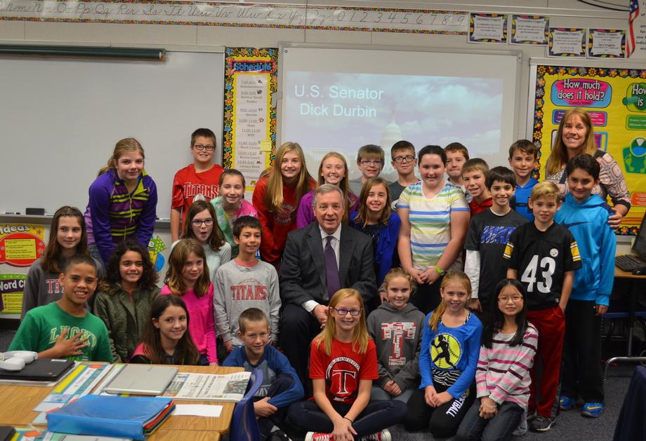 December 11, 2015 – While at an Illinois Constituent Coffee in D.C., Jaymeson invited me to visit Glenwood Intermediate School. It was great to see her and her classmates in Chatham, Illinois.