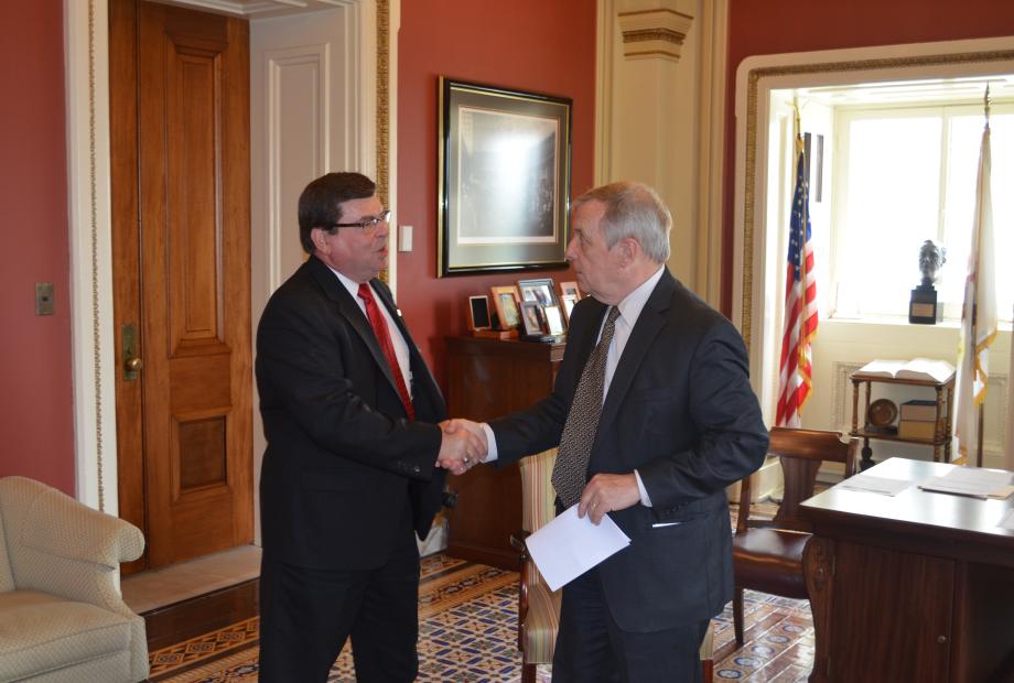 U.S. Senator Dick Durbin (D-IL) met with Illinois State University President Dr. Larry Dietz to discuss higher education isssues, including the growing problem of student loan debt.