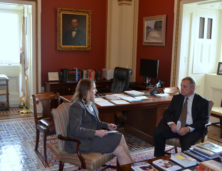 U.S. Senator Dick Durbin (D-IL) met with Office of Management and Budget Director Sylvia Mathews to discuss her recent nomination to be Secretary of Health and Human Service, as well as the American Cures Act.