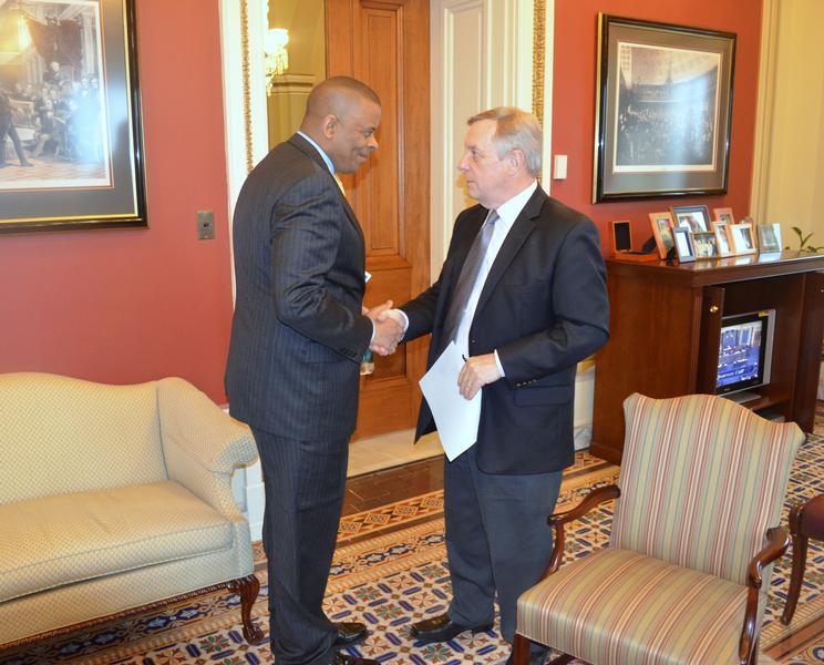 U.S. Senator Dick Durbin (D-IL) met with Secretary of Transportation Anthony Foxx to discuss infrastructure investments and rail safety.