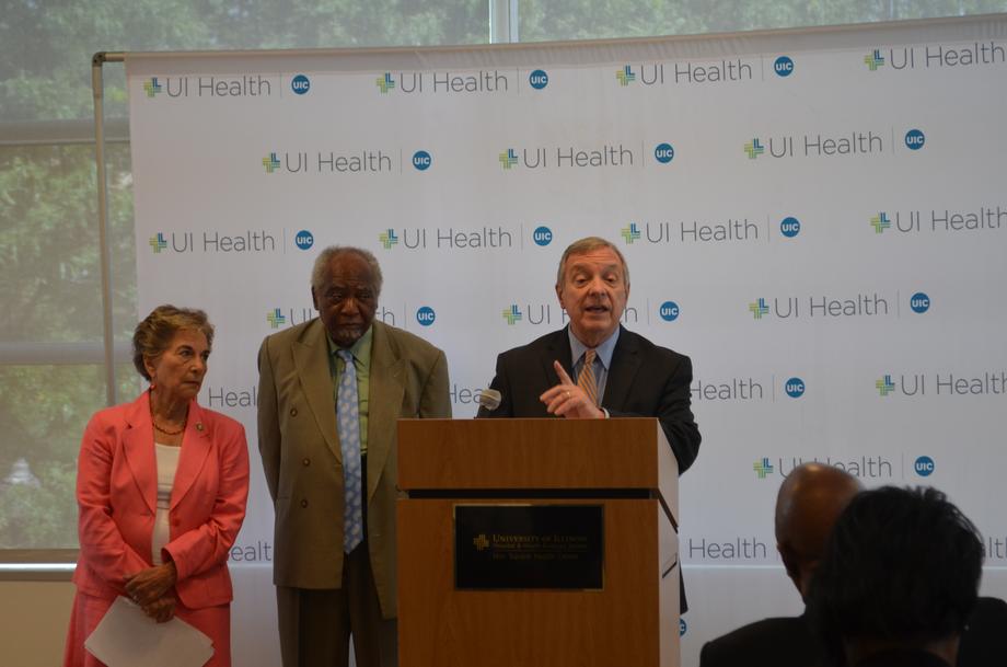 Durbin, along with U.S. Representative Jan Schakowsky (D-IL-9), and U.S. Representative Danny Davis (D-IL-7) highlighting the need for Medicare to negotiate drug prices in order to deliver lower costs to seniors.