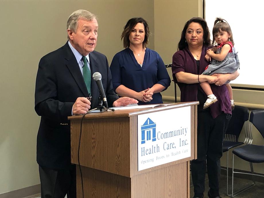 Durbin at CHC Moline Medical Clinic to talk about his efforts to combat the skyrocketing cost of insulin.